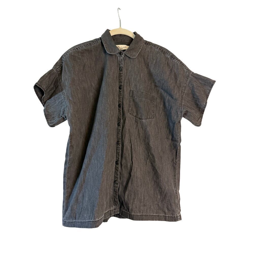 Madewell Button Down Relaxed Lunar Wash Black Denim Shirt Sz XS